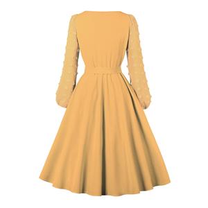 Fashion Round Neck Solid Color Long Puff Sleeve High Waist Cocktail Party A-line Dress N21619