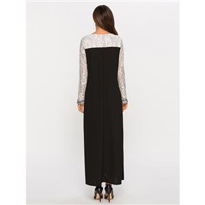 Elegant Flower Top Spliced Long Sleeve Loose Waist Formal Black Maxi Dress N19584
