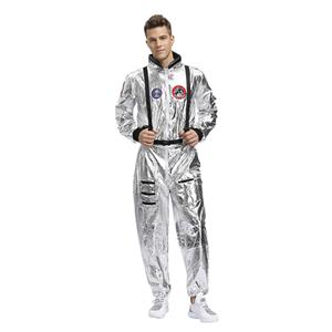 Fashion Men Silver Metallic One-piece Space Suit Adult Cosplay Costume N19620