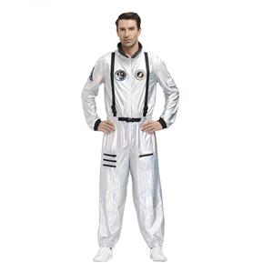 Fashion Men Silver One-piece Space Suit Adult Astronaut Jumpsuit Cosplay Costume N20593