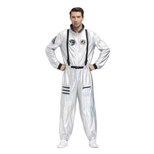 Fashion Men Silver One-piece Space Suit Adult Astronaut Jumpsuit Cosplay Costume N20593