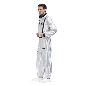 Fashion Men Silver One-piece Space Suit Adult Astronaut Jumpsuit Cosplay Costume N20593