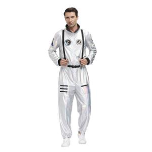 Fashion Men Silver One-piece Space Suit Adult Astronaut Jumpsuit Cosplay Costume N20593