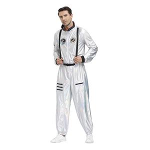 Fashion Men Silver One-piece Space Suit Adult Astronaut Jumpsuit Cosplay Costume N20593