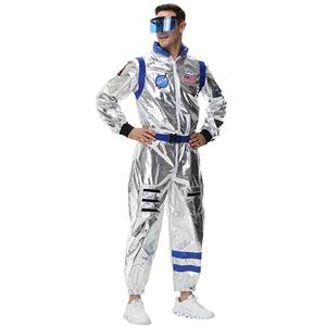 Fashion Men Silver Metallic One-piece Space Suit Adult Cosplay Costume N23770
