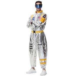 Fashion Men Silver Metallic One-piece Space Suit Adult Cosplay Costume N23771