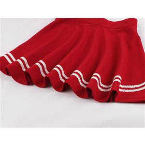 Fashion Red Navy Style Striped Trim Cotton High Waist A-line Mini Pleated Skirt N20943