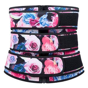 Fashion Flower Print Neoprene Velcro Sports Waist Trimmer Bones Body Shaper Belt N20878