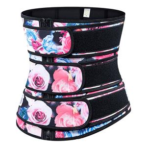 Fashion Flower Print Neoprene Velcro Sports Waist Trimmer Bones Body Shaper Belt N20878