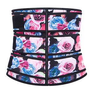 Fashion Flower Print Neoprene Velcro Sports Waist Trimmer Bones Body Shaper Belt N20878