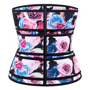 Fashion Flower Print Neoprene Velcro Sports Waist Trimmer Bones Body Shaper Belt N20878