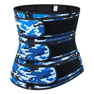 Fashion Blue Camouflage Print Neoprene Velcro Sports Waist Trimmer Bones Body Shaper Belt N20880