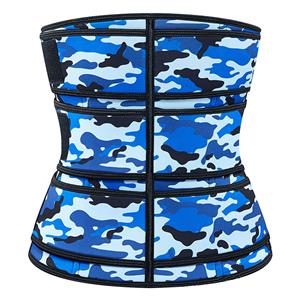 Fashion Blue Camouflage Print Neoprene Velcro Sports Waist Trimmer Bones Body Shaper Belt N20880