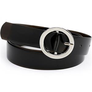 Fashion Women's Black PU Leather Alloy Big Ring Brief All-match Waist Belt Accessory N18784