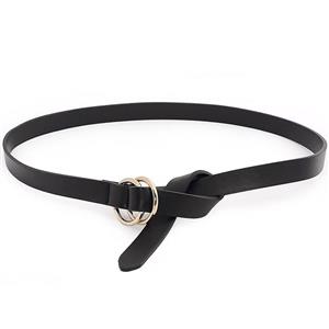 Fashion Black PU Leather Alloy Double Rings Buckle Korean Style Waist Belt Accessory N18785