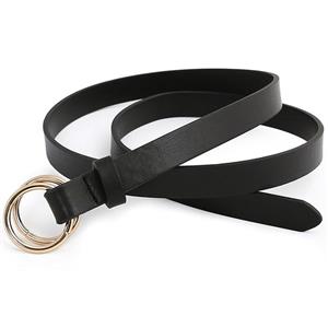 Fashion Black PU Leather Alloy Double Rings Buckle Korean Style Waist Belt Accessory N18785