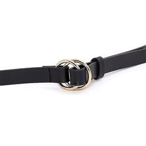 Fashion Black PU Leather Alloy Double Rings Buckle Korean Style Waist Belt Accessory N18785