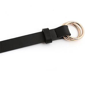 Fashion Black PU Leather Alloy Double Rings Buckle Korean Style Waist Belt Accessory N18785