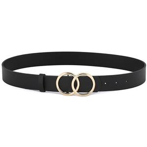 Fashion Black PU Leather Alloy Double Rings Buckle Waist Belt Accessory N18781