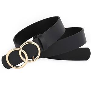 Fashion Black PU Leather Alloy Double Rings Buckle Waist Belt Accessory N18781