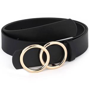 Fashion Black PU Leather Alloy Double Rings Buckle Waist Belt Accessory N18781