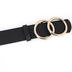 Fashion Black PU Leather Alloy Double Rings Buckle Waist Belt Accessory N18781