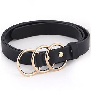 Fashion Black PU Leather Alloy Three Rings Buckle Korean Style Waist Belt Accessory N18786