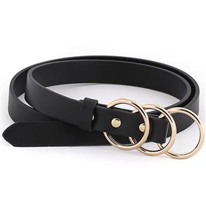 Fashion Black PU Leather Alloy Three Rings Buckle Korean Style Waist Belt Accessory N18786