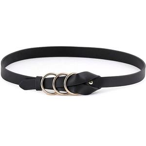 Fashion Black PU Leather Alloy Three Rings Buckle Korean Style Waist Belt Accessory N18786