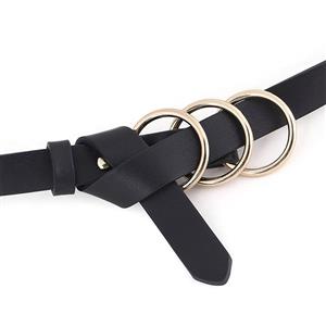 Fashion Black PU Leather Alloy Three Rings Buckle Korean Style Waist Belt Accessory N18786