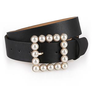 Fashion PU Leather Pearl Square Buckle Cincher Waist Belt N18772