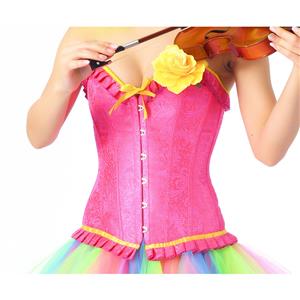 Fashion Pink Organdy Ruffle Busk Closure Corset High-waisted Tulle Skirt Candy Sets N20248