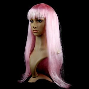 Fashion Pink Long Straight Wig, Pink Straight Bangs Long Wig, Sexy Masquerade Straight Hair Wig, Fashion Party Long Straight Wig, Long Straight Hair Cosplay Wig, #MS16111