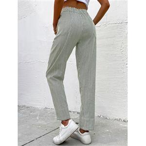 Women's Fashion Pinstripe Straight Leg High Waist Elastic Band Cozy Daily Casual Trousers N21869