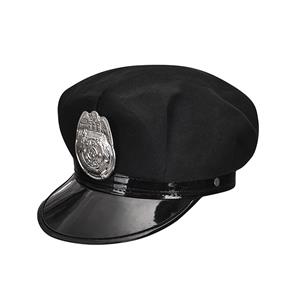 Fashion Black Police Cap With Silver Plastic Badge Adult Roleplay Hats Costume Accessories J20909