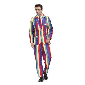 Men 's Fashion Rainbow Stripes Print Personalized Party Suit Adult Cosplay Costume N20489