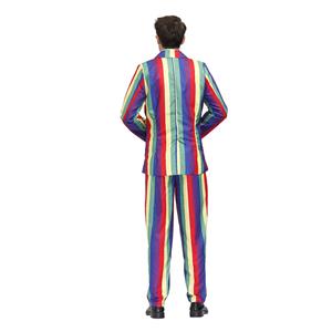 Men 's Fashion Rainbow Stripes Print Personalized Party Suit Adult Cosplay Costume N20489