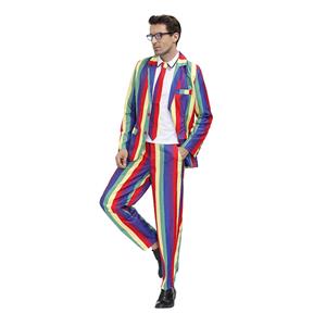 Men 's Fashion Rainbow Stripes Print Personalized Party Suit Adult Cosplay Costume N20489