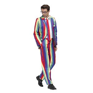 Men 's Fashion Rainbow Stripes Print Personalized Party Suit Adult Cosplay Costume N20489