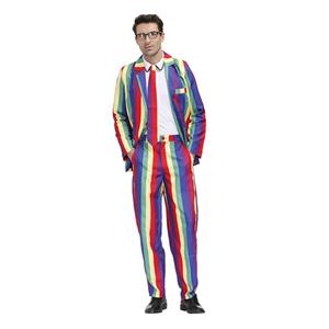 Men 's Fashion Rainbow Stripes Print Personalized Party Suit Adult Cosplay Costume N20489