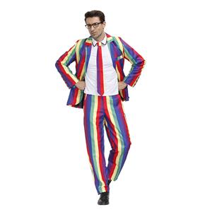 Men 's Fashion Rainbow Stripes Print Personalized Party Suit Adult Cosplay Costume N20489