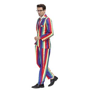 Men 's Fashion Rainbow Stripes Print Personalized Party Suit Adult Cosplay Costume N20489