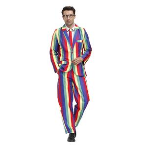 Men 's Fashion Rainbow Stripes Print Personalized Party Suit Adult Cosplay Costume N20489