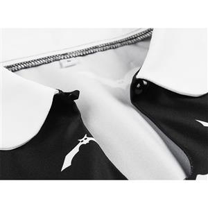 Fashion Black and White Bat Print Short Sleeve Halloween Party Midi Dress N19559
