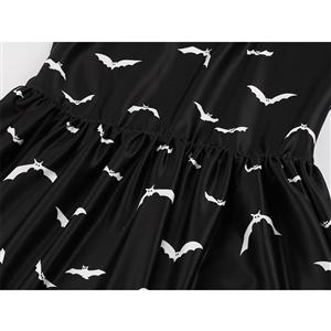 Fashion Black and White Bat Print Short Sleeve Halloween Party Midi Dress N19559