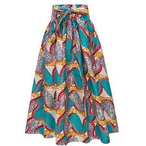 Fashion Casual Waves Printing Longuette High Waist A-Line Skirt N18192