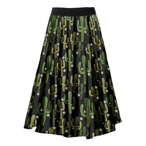 Fashion Casual Cactus Printing Longuette High Waist A-Line Skirt N18794