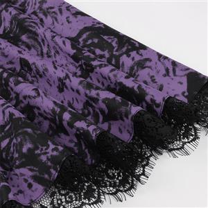 Fashion Purple Black Rose Square Collar Long Sleeve High Waist A-line Midi Dress N23131