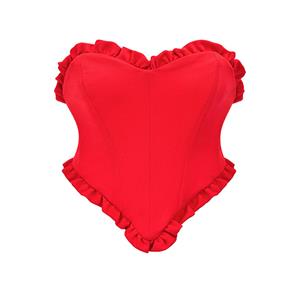 Sexy Red Underbust Corset, Sexy Red Overlay Underbust Corset, Lace-up Cprset, Gothic Corset, Retro Sexy Red Backless Strapless 5 Plastic Bones Lace-up