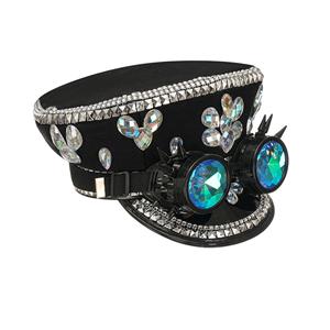 Steampunk Rivets and Rhinestones Police Cap with Goggles Nightclub Cosplay Costume Hat J22558